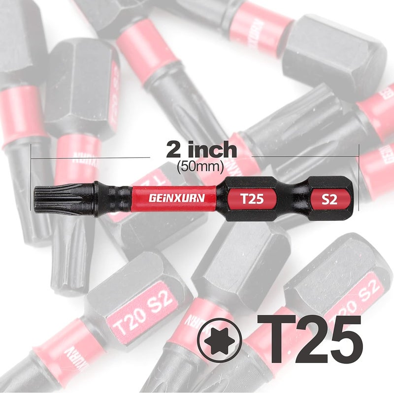 GEINXURN 15Pieces T25 2 In. Impact Tough Magnetic #25 Torx Head Power Bits, S2 Alloy Steel T25 Screwdriver Bits Set - Image 2